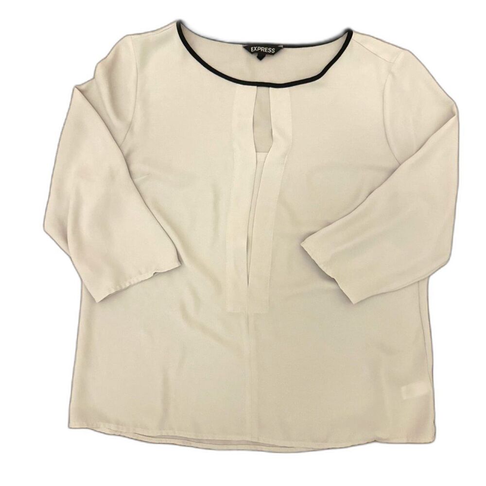 Express Beige & Black Keyhole Chiffon Blouse, Size L - EUC